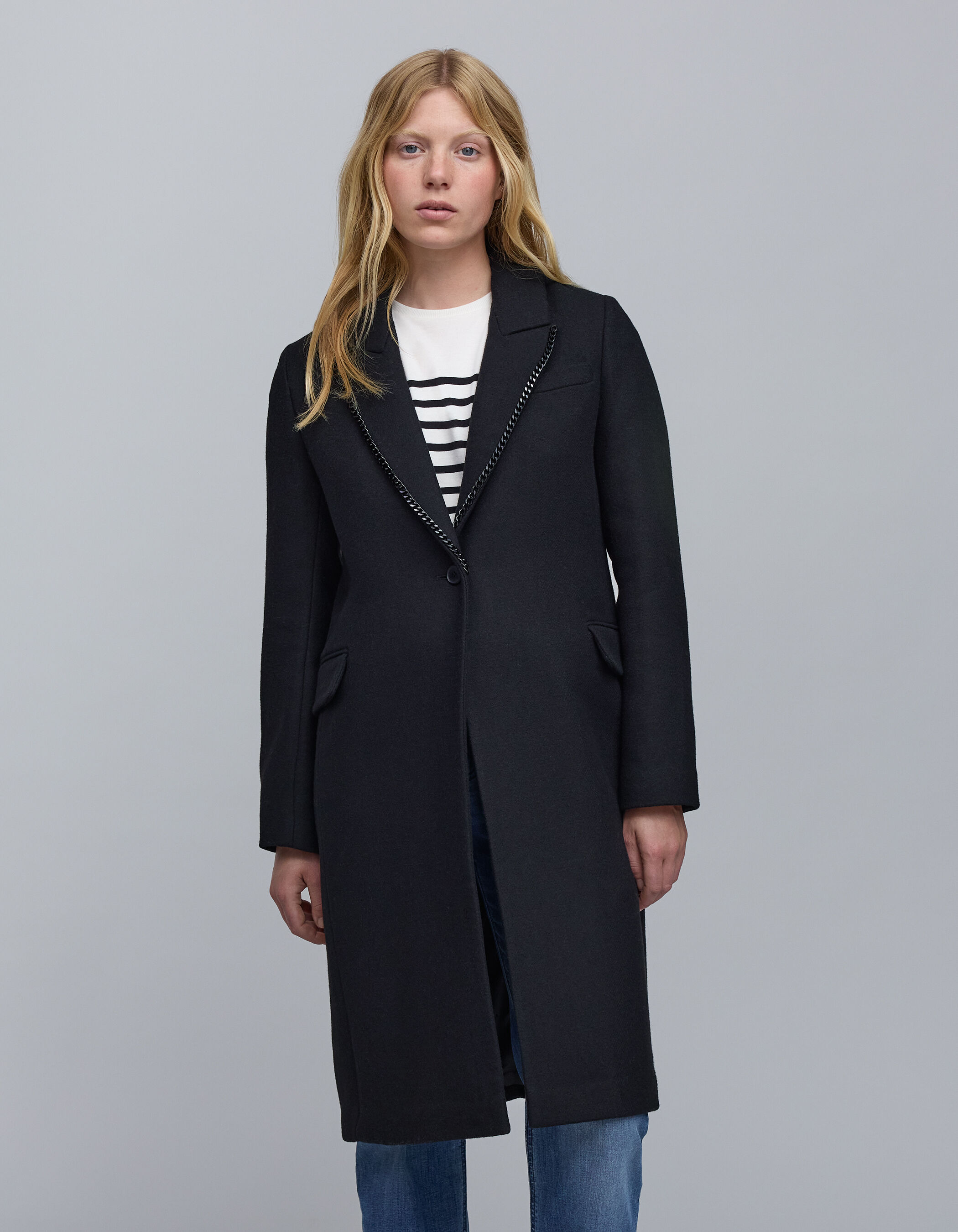 Manteau noir col chaine gourmette Femme IKKS