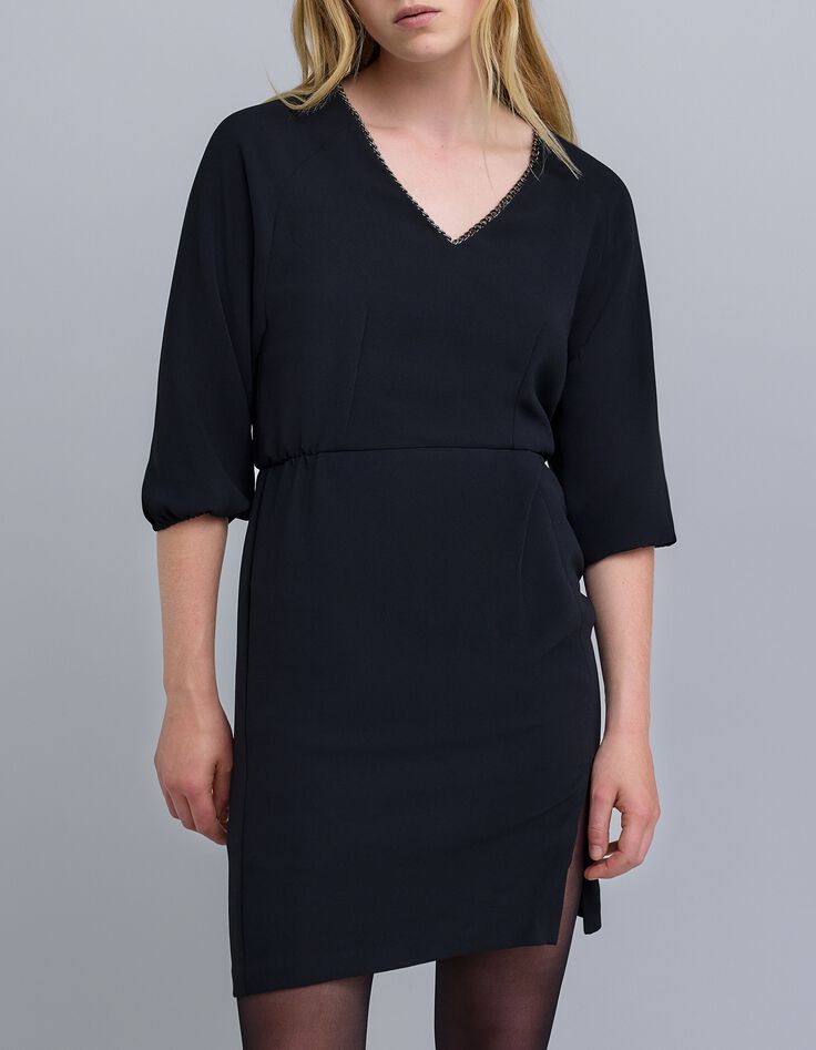 Vestido negro de cadena con cuello en V para Mujer-2
