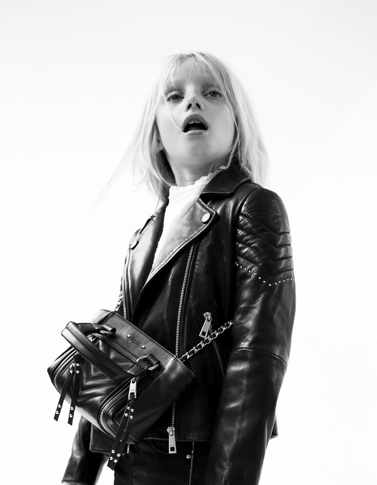 Schwarze Lederjacke 1440 Leather Story mit Steppnähten-2