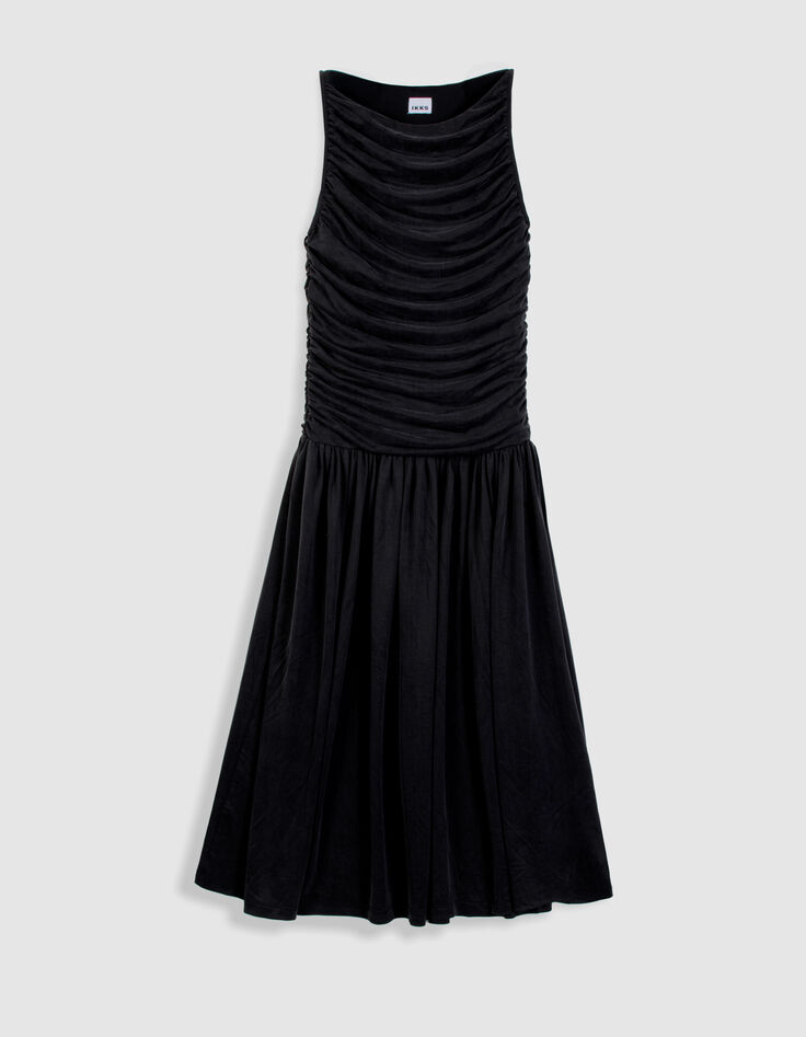 Women&rsquo;s flowing black dress with draped bodice-5