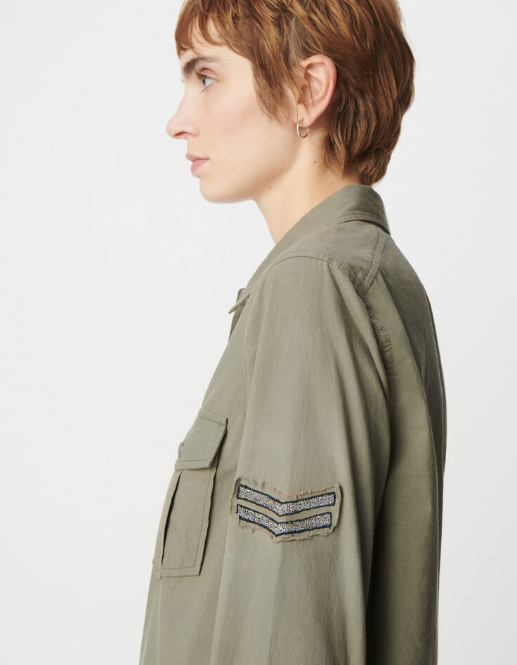 Chemise army kaki coton bio message spirale clouté Femme-5