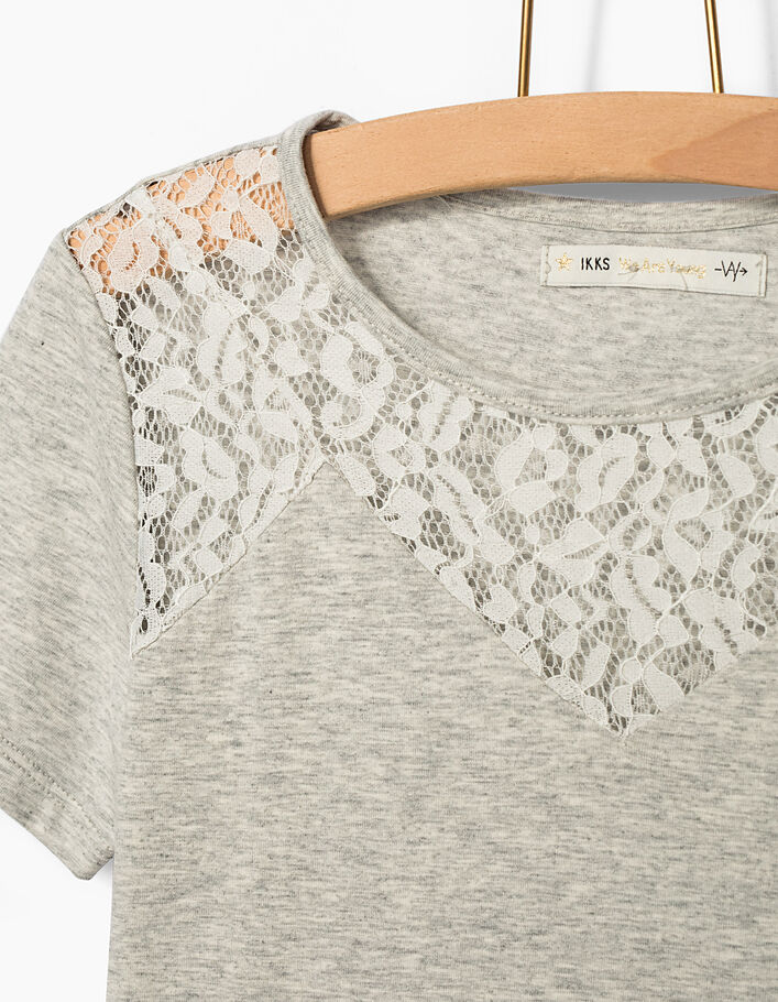 Girls’ medium grey marl lace T-shirt - IKKS