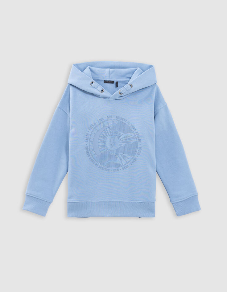 Sweat bleu à capuche motif soleil-lune garçon-3