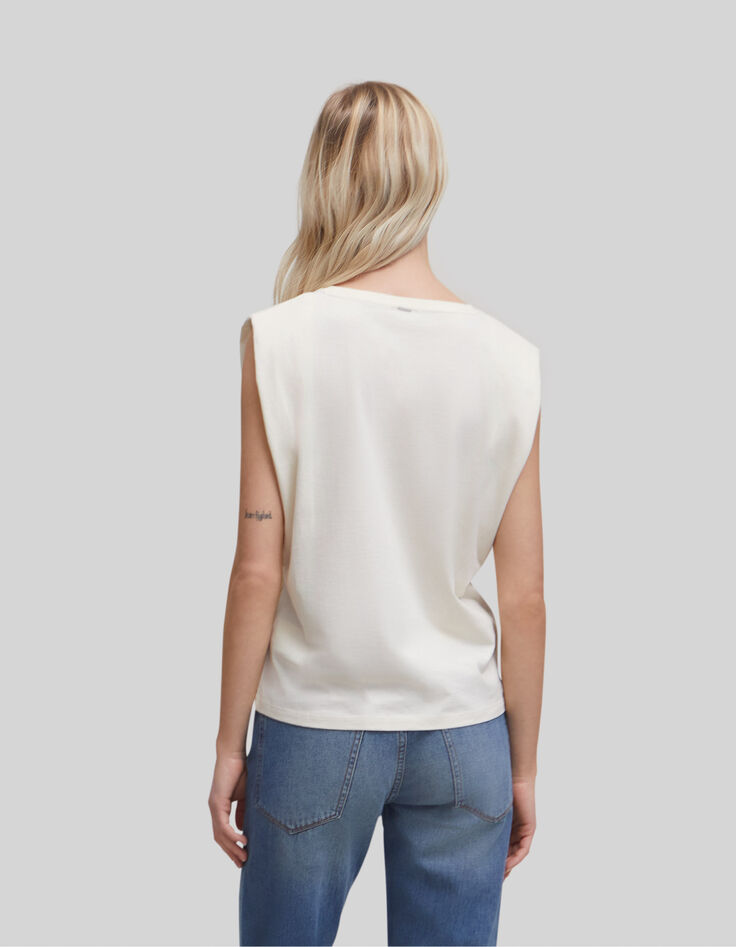 Cremewei&szlig;es Damen-T-Shirt mit gesticktem Schriftzug-3