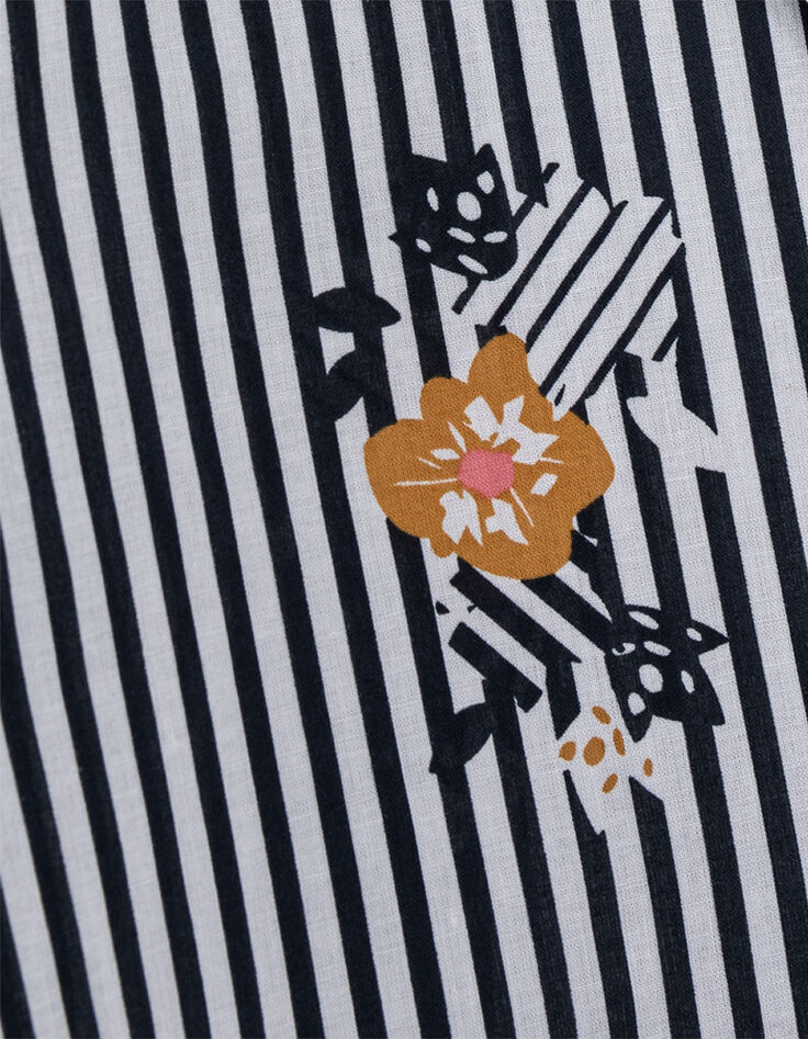 Schwarzes Hemd mit Blumen-Streifen-Print I.Code-5 Schwarzes Hemd mit Blumen-Streifen-Print I.Code-5