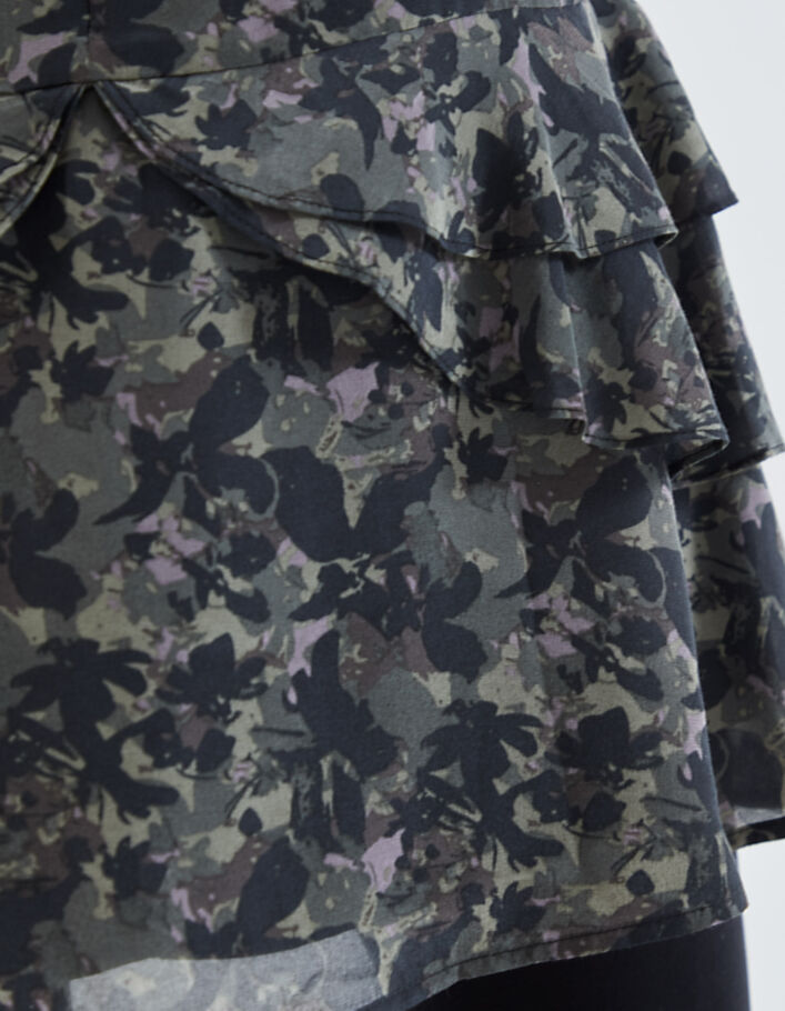 Kurzer Rüschenrock aus Voile mit Blumencamouflageprint-6
