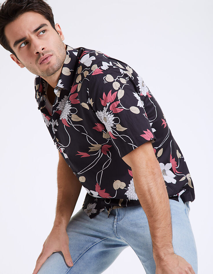 Chemise noire imprimée maxi-floral Homme-2