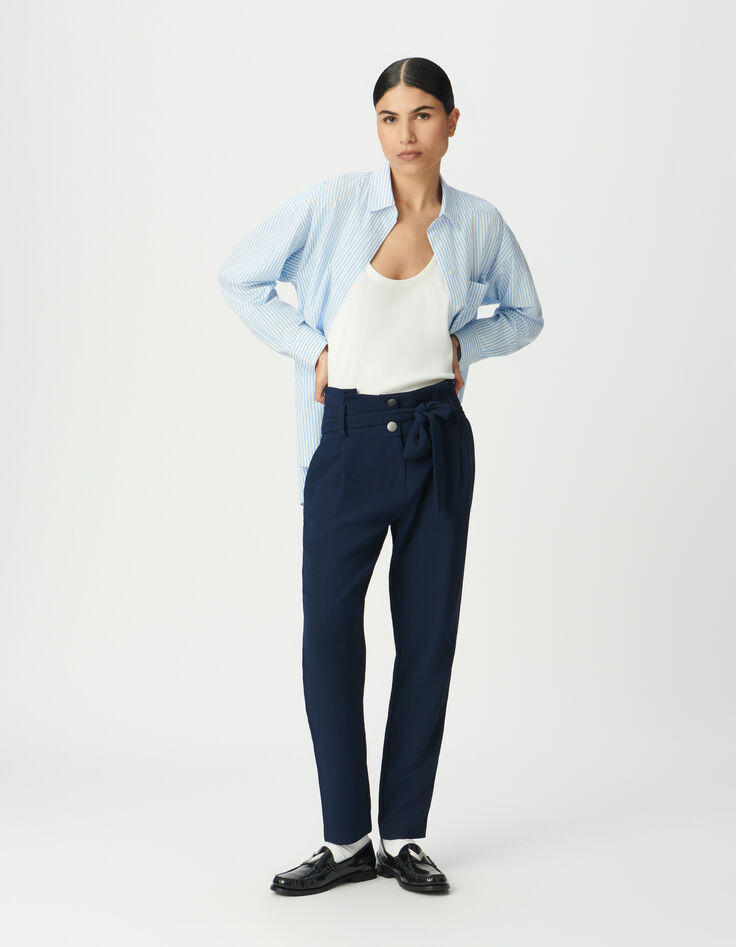 Marine broek hoge taille met ceintuur-1