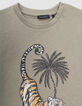 Kaki T-shirt biokatoen dubbele opdruk tijger jongens-2