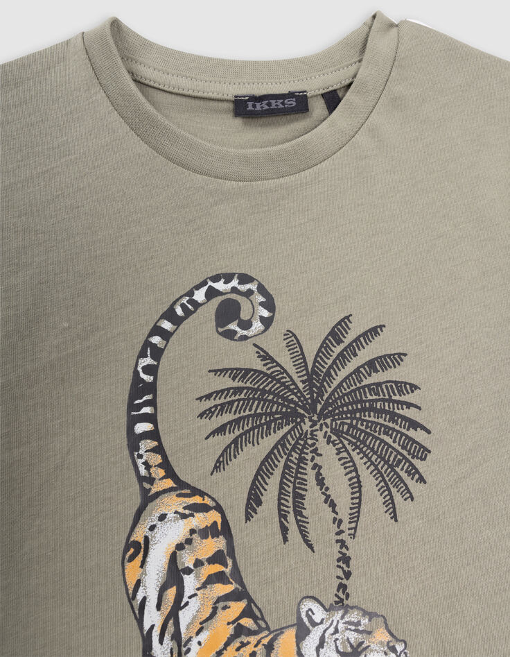 Kaki T-shirt biokatoen dubbele opdruk tijger jongens-2