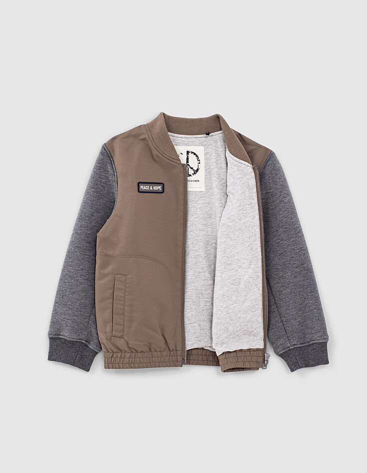 Jungen-Bomberjacke, zwei Stoffe in dunklem Khaki und Grau -5