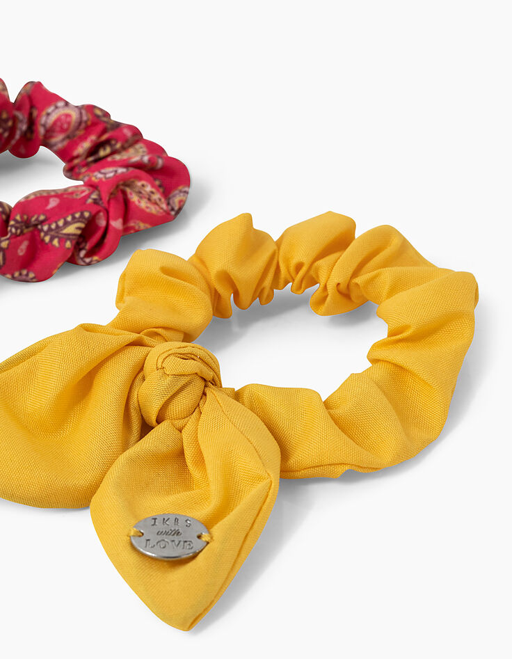 Girls' medium pink and yellow scrunchies-2 Girls' medium pink and yellow scrunchies-2