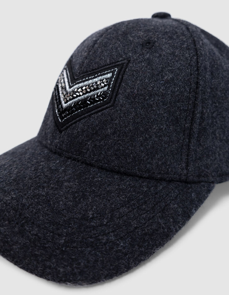 Casquette grise flanelle chevrons brodés Femme-4