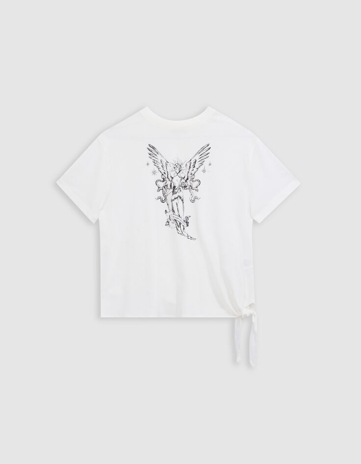 Wei&szlig;es Bio-Baumwoll-T-Shirt mit gefl&uuml;gelter Statue Damen-6