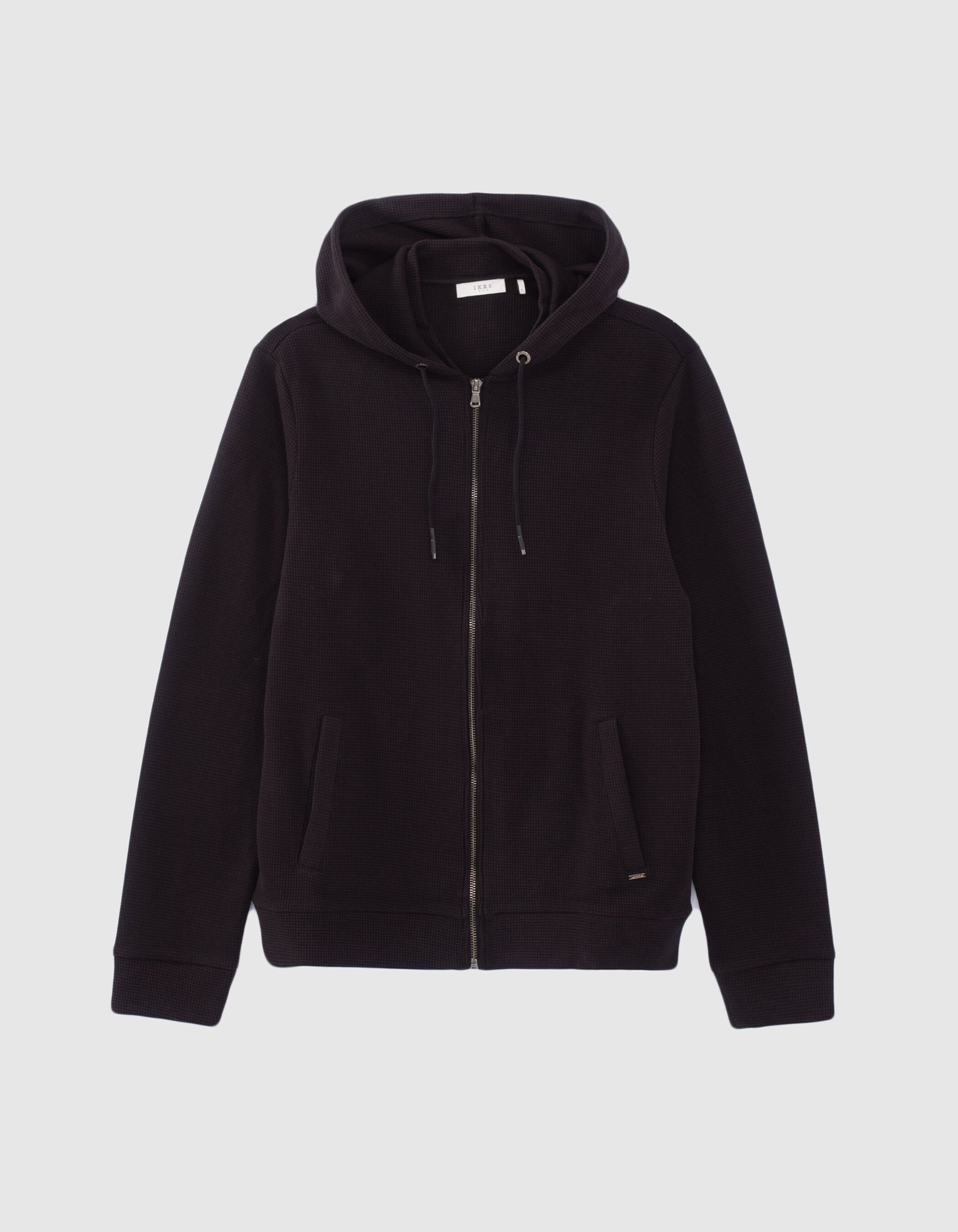Men s black waffle knit hooded cardigan IKKS