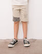 Boys’ beige denim Bermudas with checkerboard panels-2