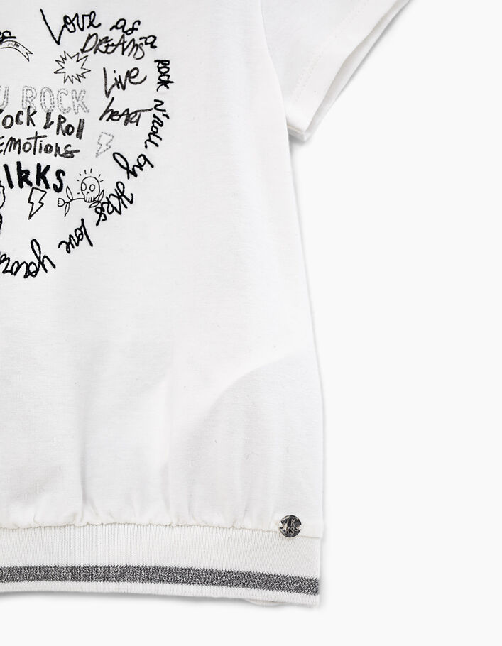 T-shirt Miss Captain Blanc Taille 44 - Coton Bi-matière, Manches Courtes, Paillettes, Occasion TB