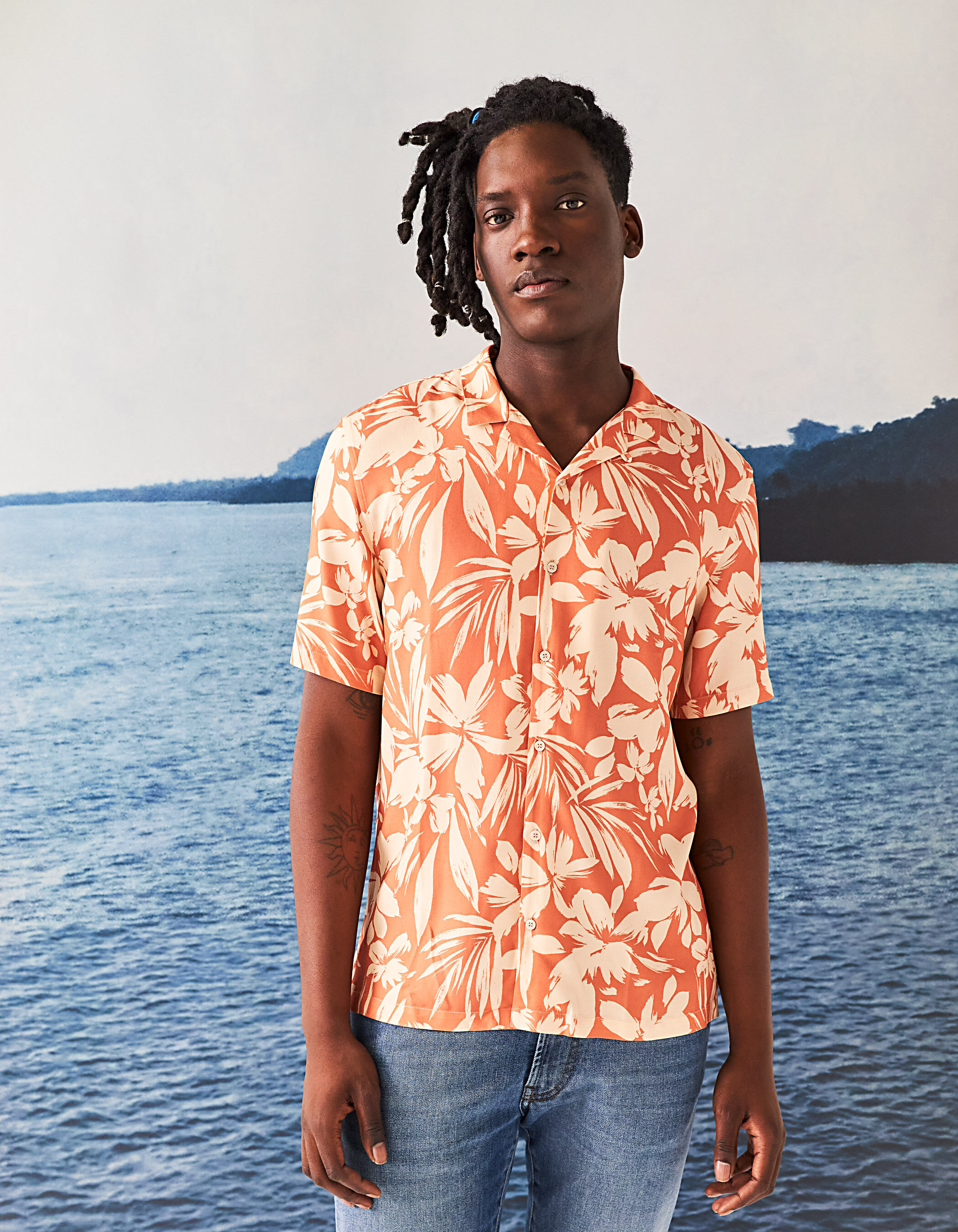 Men s coral XL flower Ecovero REGULAR shirt