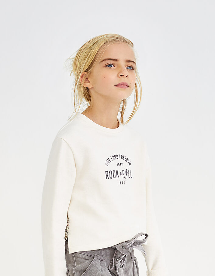 Girls’ ecru mixed fabric embroidered slogan sweatshirt - IKKS