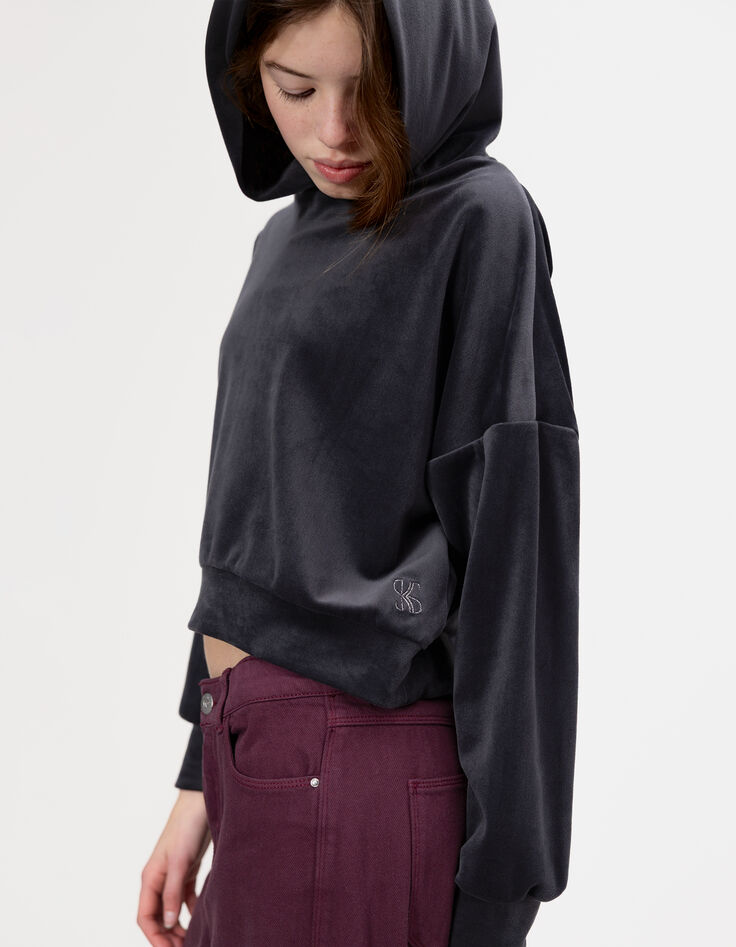 Grijze hoodie velourstricot meisjes-7