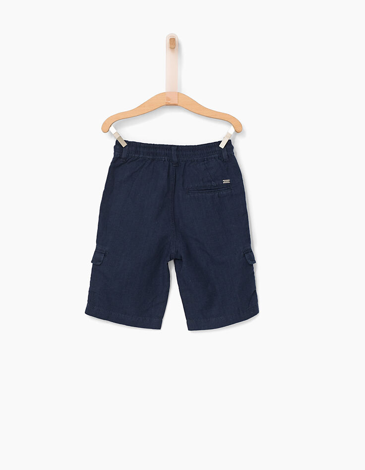 Bermudas cargo índigo de algodón lino niño -3 Bermudas cargo índigo de algodón lino niño -3