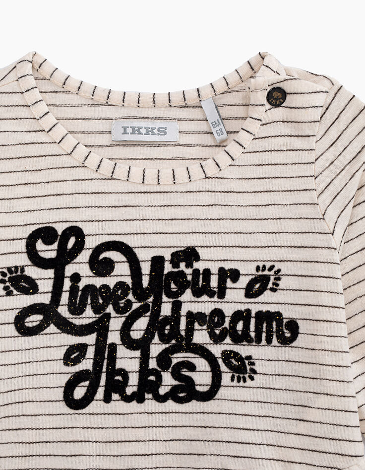 Gestreept ecru T-shirt Live your Dreams voor babymeisjes-2