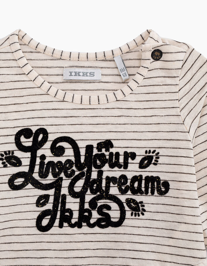 Baby girls’ ecru striped Live your Dreams T-shirt - IKKS