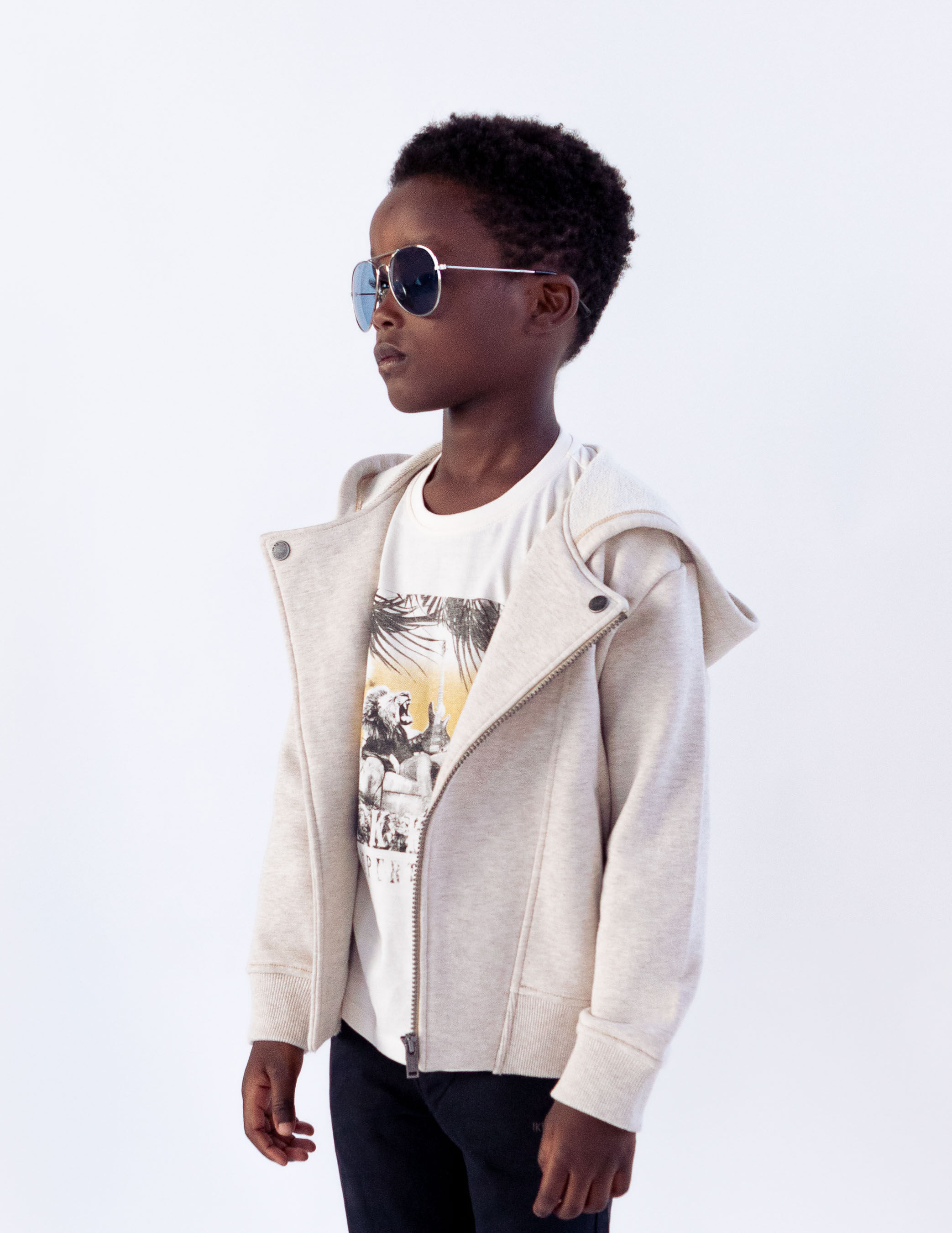 Boys beige biker style cardigan with embroidered back IKKS