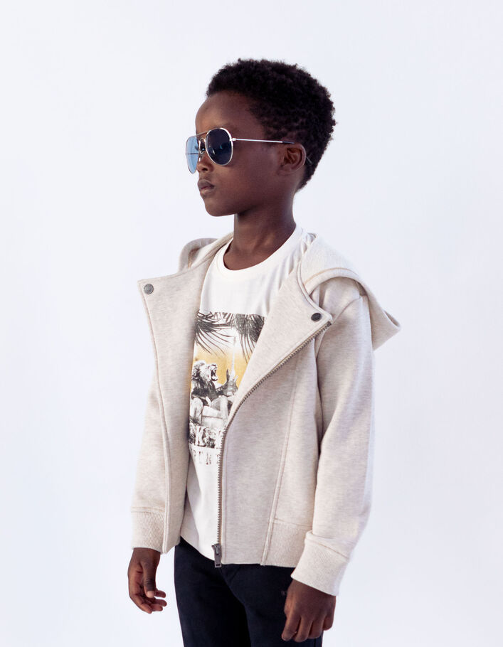 Boys' beige biker-style cardigan with embroidered back - IKKS