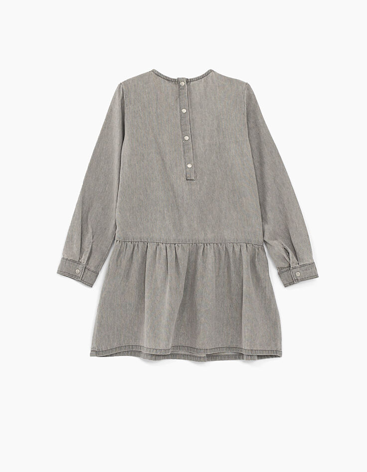 Girls’ bleached grey stud and ruffle denim dress-3 Girls’ bleached grey stud and ruffle denim dress-3