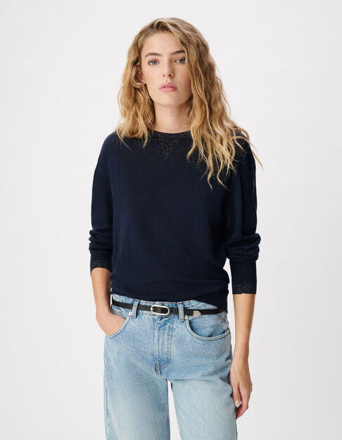 Women's Navy Long-Sleeve Sweater with Lurex Details - IKKS