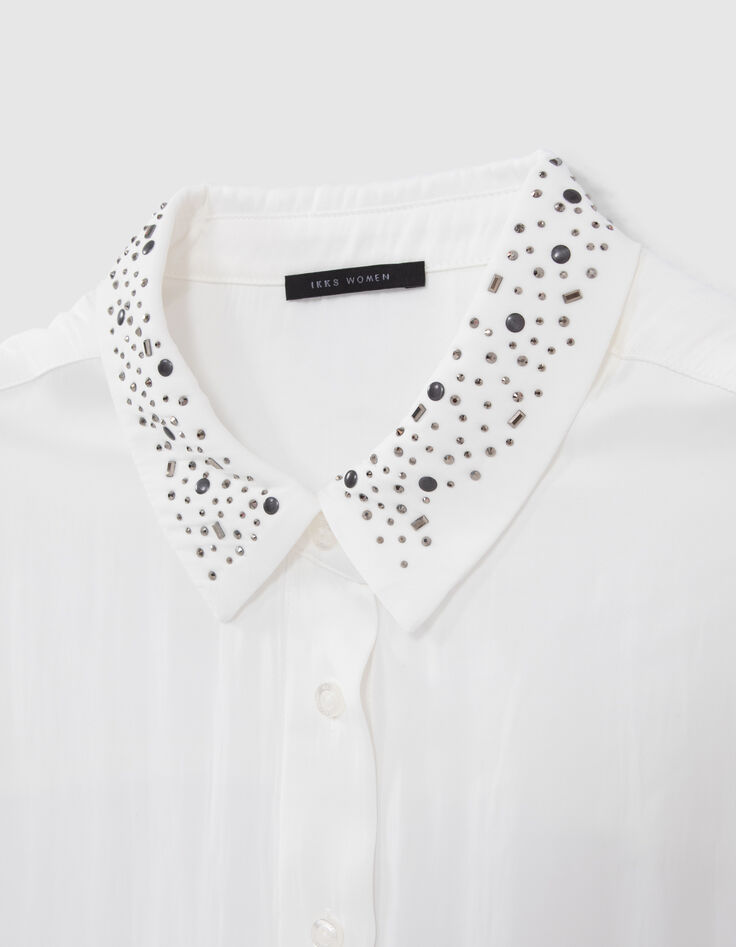 Chemise blanc cassé recyclée décor clous et strass Femme-6