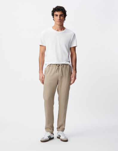 Jogpant de costume beige fonc&eacute; lin m&eacute;lang&eacute; Homme - IKKS