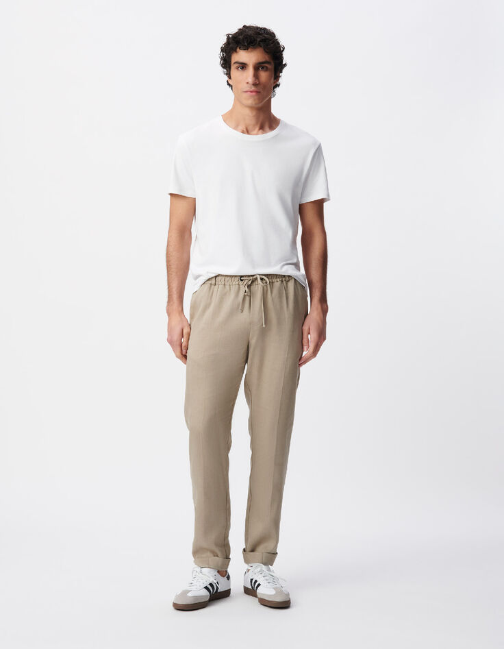 Jogpant de costume beige fonc&eacute; lin m&eacute;lang&eacute; Homme-1