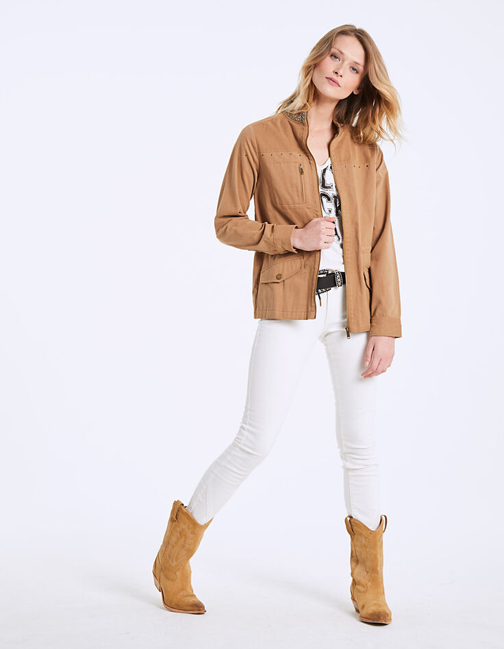 Parka saharienne col officier broderies bijoux femme-6