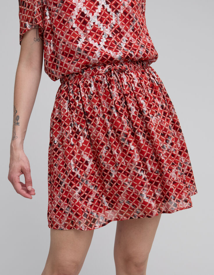 Jupe courte rouge imprim&eacute; Trellis femme-1