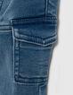 Baby boys' blue cargo jeans with elasticated waist-4