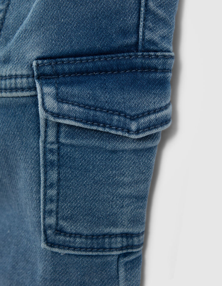 Baby boys' blue cargo jeans with elasticated waist-4