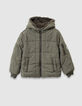 Wendbare Herren-Daunenjacke khaki Nylon gesteppt Sherpa-4