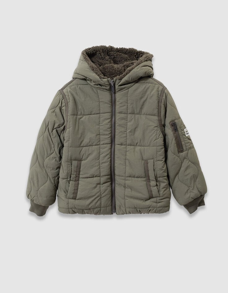 Wendbare Herren-Daunenjacke khaki Nylon gesteppt Sherpa-4 Wendbare Herren-Daunenjacke khaki Nylon gesteppt Sherpa-4