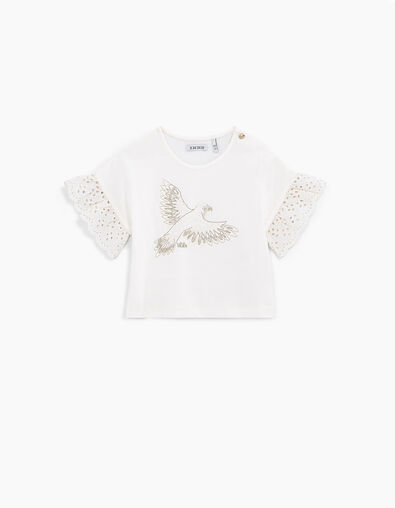 Gebroken wit T-shirt vogel biokatoen babymeisjes - IKKS