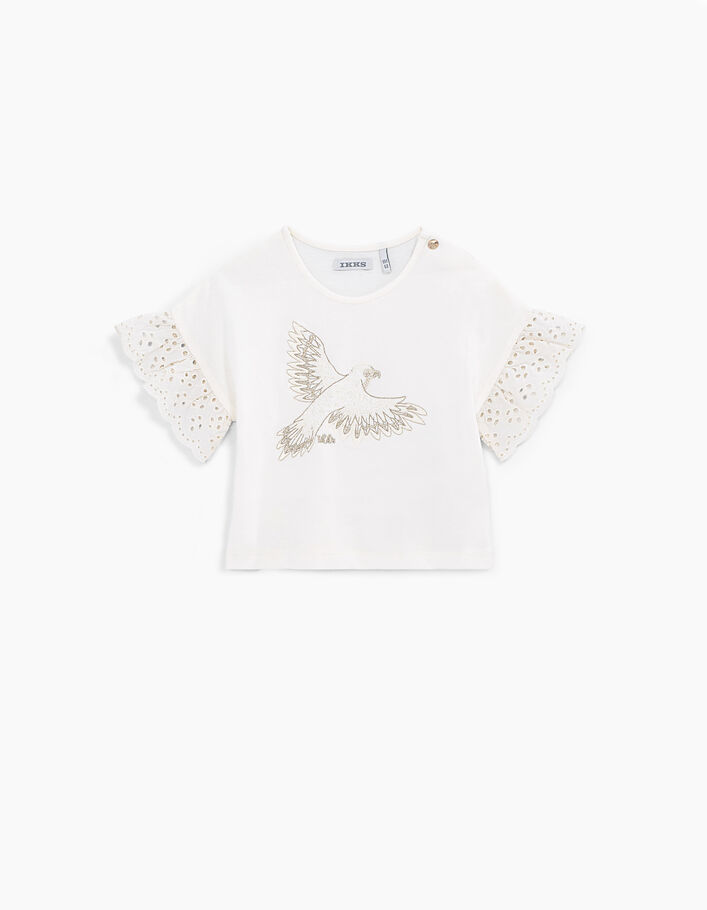 Tee-shirt blanc cassé oiseau coton bio bébé fille - IKKS