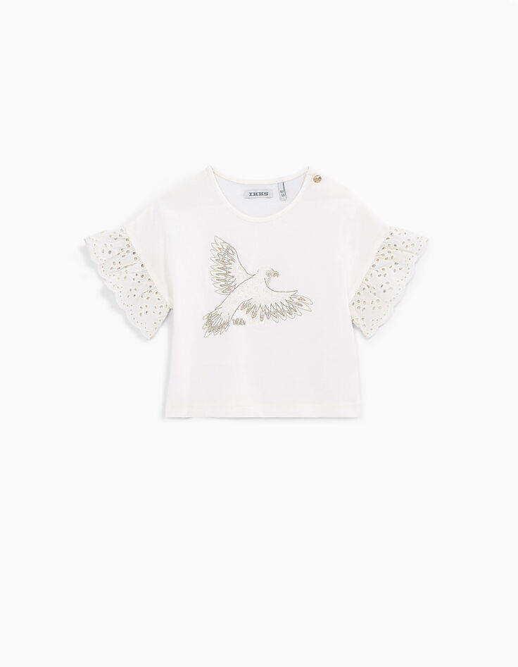 Gebroken wit T-shirt vogel biokatoen babymeisjes-1 Gebroken wit T-shirt vogel biokatoen babymeisjes-1