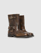 Braune Damenbikerstiefeletten Veloursleder 3 Schnallen-4