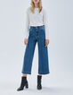 Jean large bleu taille haute 7/8e bas frangés Femme -1