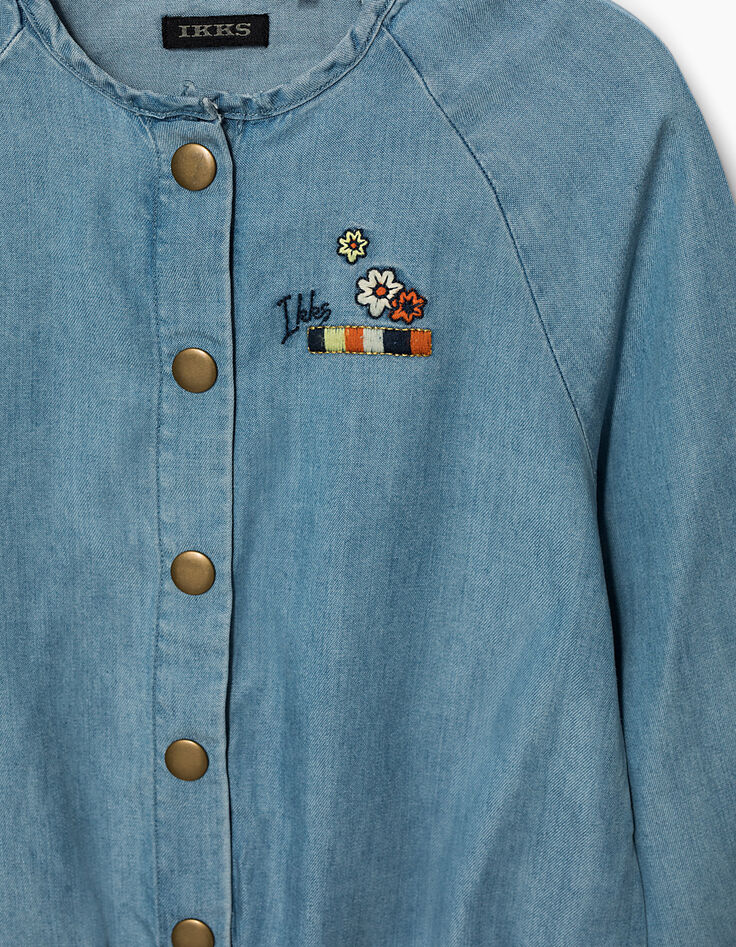 Bomber bleu Tencel© brodé arc-en-ciel dos fille-4