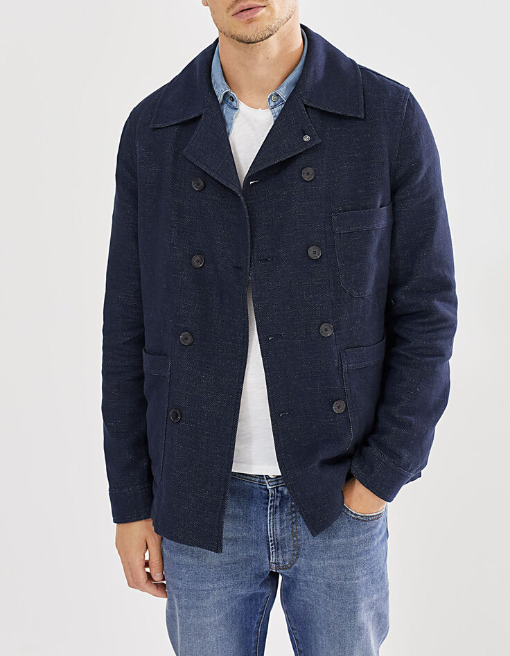 Caban indigo jacquard pois Homme-1