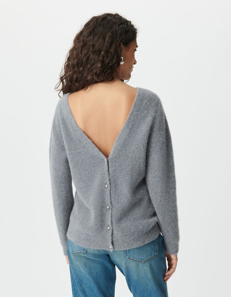 Graue Damen-Wendestrickjacke vorne/hinten-4