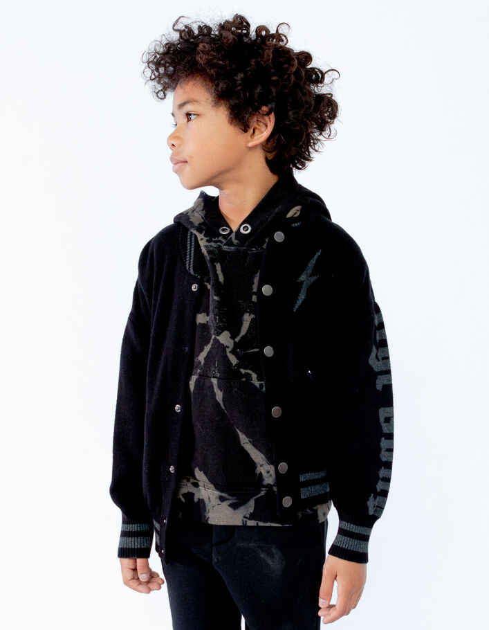 Boys’ black jacquard fabric bomber-style cardigan - IKKS
