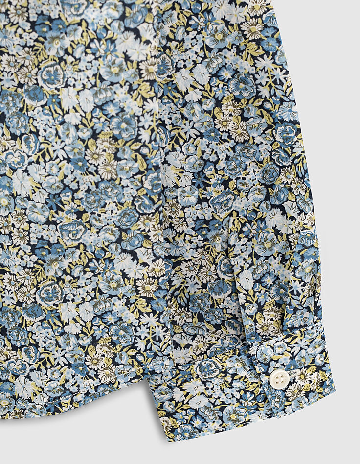 Chemise blanc cassé tissu Liberty fleurs bleues garçon -5